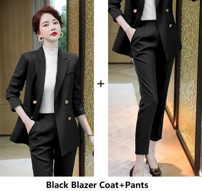 Ünnepi formatervezési nadrágkosztümök női munkavégzésre Blézerek nadrággal és kabátokkal Kabát Őszi Téli Profi