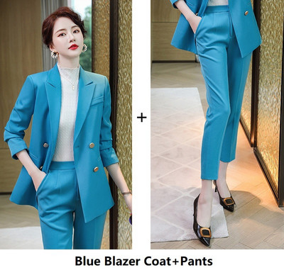 Ünnepi formatervezési nadrágkosztümök női munkavégzésre Blézerek nadrággal és kabátokkal Kabát Őszi Téli Profi