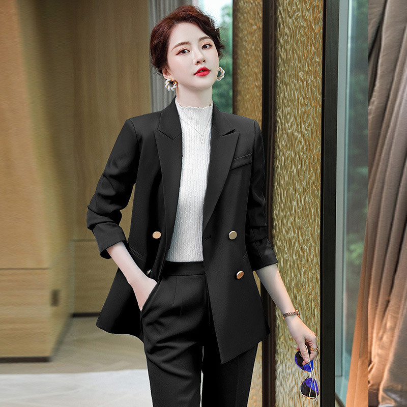 Ünnepi formatervezési nadrágkosztümök női munkavégzésre Blézerek nadrággal és kabátokkal Kabát Őszi Téli Profi