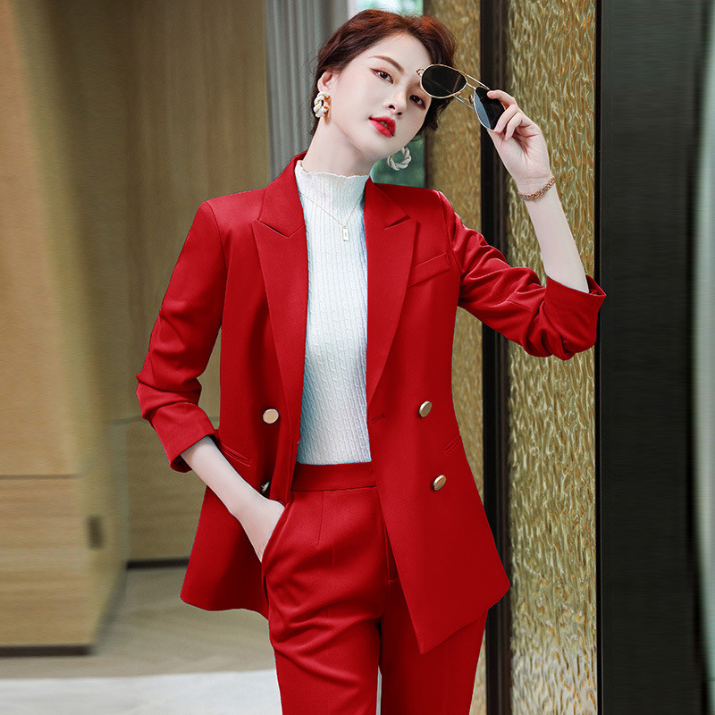 Ünnepi formatervezési nadrágkosztümök női munkavégzésre Blézerek nadrággal és kabátokkal Kabát Őszi Téli Profi