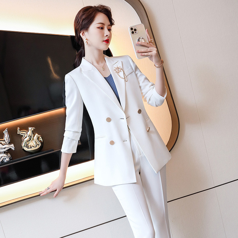 Ünnepi formatervezési nadrágkosztümök női munkavégzésre Blézerek nadrággal és kabátokkal Kabát Őszi Téli Profi