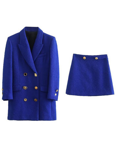 Kumsvag 2022 őszi női szoknya öltönyök 2 részes készletek Alkalmi tömör hosszú blézerek kabátok és szoknyák női elegáns OL ruházat