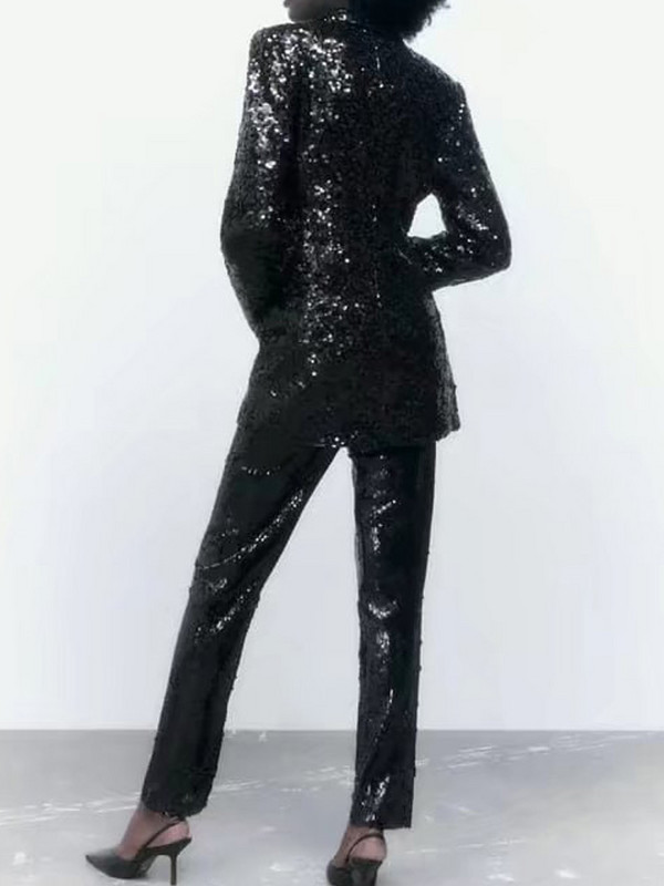 Kumsvag női őszi karcsú nadrágkosztümök 2 részes szettek 2022 alkalmi tömör flitteres blézerek és nadrágok női elegáns öltöny ruházat