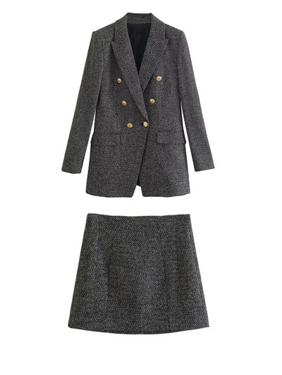 Kumsvag női őszi szoknyák öltönyök 2 darabos szettek 2022 alkalmi vénák kockás blézerek kabátok és szoknyák Női elegáns OL öltöny ruházat