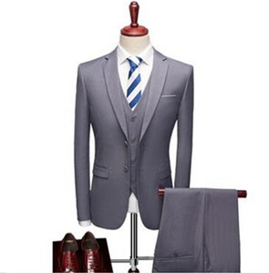 Férfi üzleti 3 részes öltönykészletek / Férfi vőlegény esküvői bankett egyszínű csúcsminőségű, egyedi nagy méretű márkájú blézerek kabát