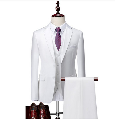 Férfi üzleti 3 részes öltönykészletek / Férfi vőlegény esküvői bankett egyszínű csúcsminőségű, egyedi nagy méretű márkájú blézerek kabát