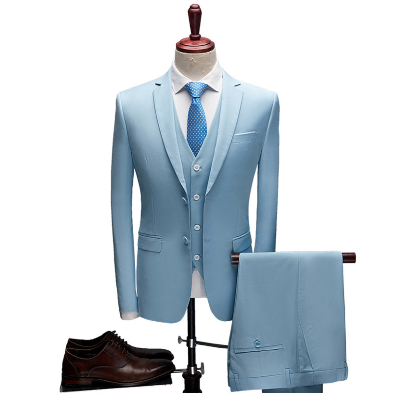 Férfi üzleti 3 részes öltönykészletek / Férfi vőlegény esküvői bankett egyszínű csúcsminőségű, egyedi nagy méretű márkájú blézerek kabát