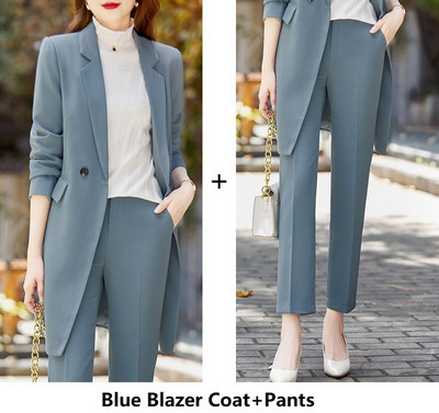 Kiváló minőségű szövetből készült női üzleti öltönyök nadrággal és blézerrel kabát Középhosszú széldzseki Professzionális OL stílusú nadrágkosztümök