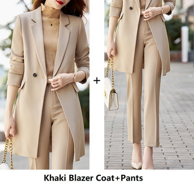 Kiváló minőségű szövetből készült női üzleti öltönyök nadrággal és blézerrel kabát Középhosszú széldzseki Professzionális OL stílusú nadrágkosztümök