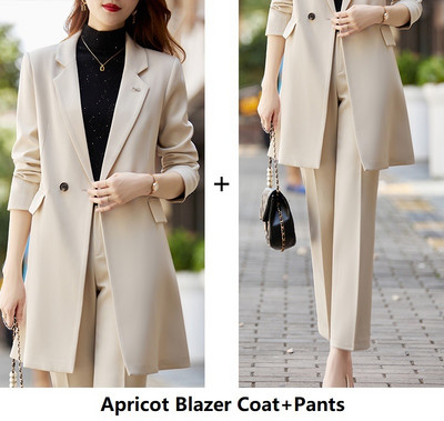 Kiváló minőségű szövetből készült női üzleti öltönyök nadrággal és blézerrel kabát Középhosszú széldzseki Professzionális OL stílusú nadrágkosztümök