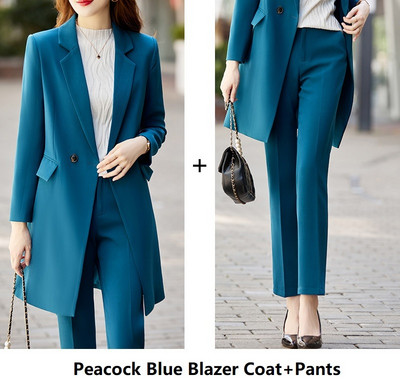 Kiváló minőségű szövetből készült női üzleti öltönyök nadrággal és blézerrel kabát Középhosszú széldzseki Professzionális OL stílusú nadrágkosztümök