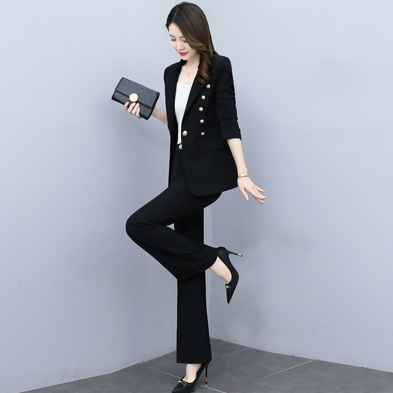 Moterų laisvalaikio švarkų rinkinys 2022 m. rudens naujo temperamento kostiumas, švarkas kelnės, dviejų dalių korėjietiški elegantiški madingi profesionalūs kostiumai