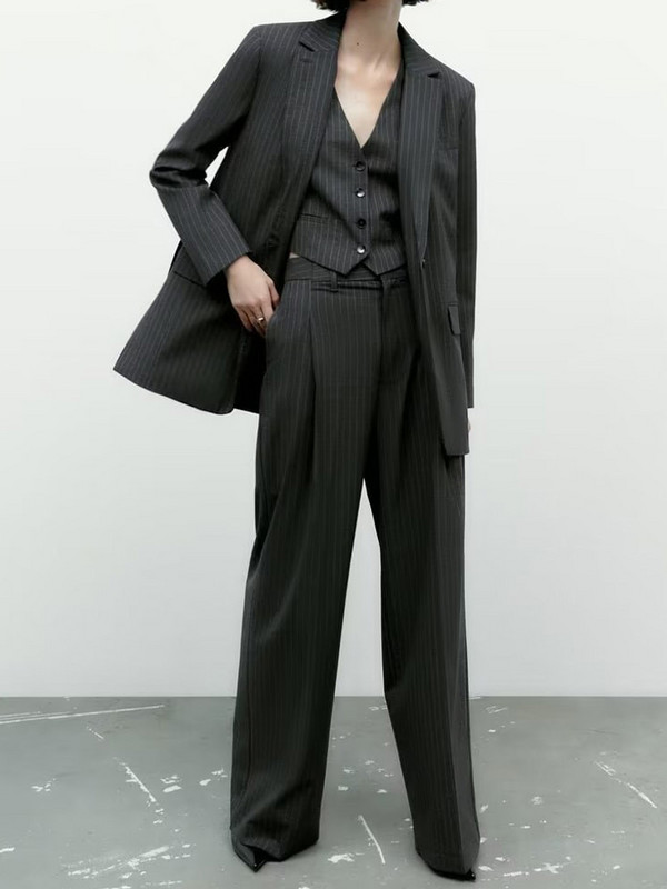 Kumsvag női őszi nadrágkosztümök 2 darabos szettek 2022 alkalmi csíkos mellények kabátok és széles szárú nadrágok női elegáns OL öltöny ruházat
