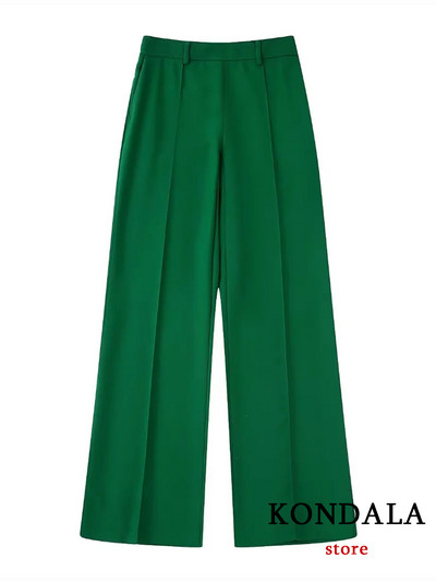 KONDALA irodai női zöld blézer öltönyök, női V nyakú, duplasoros bő blézer+magas derekú, széles szárú nadrágok, 2022-es divatos készletek