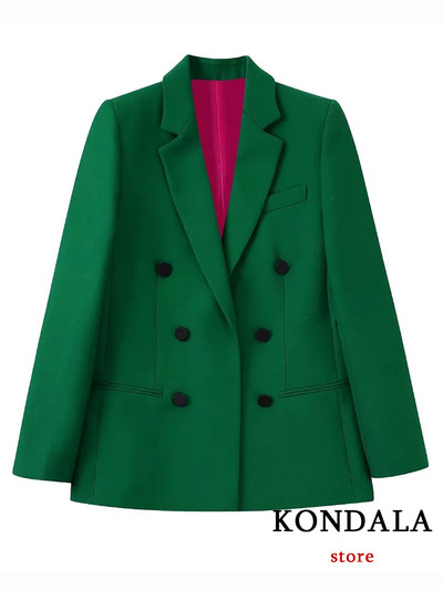 KONDALA irodai női zöld blézer öltönyök, női V nyakú, duplasoros bő blézer+magas derekú, széles szárú nadrágok, 2022-es divatos készletek