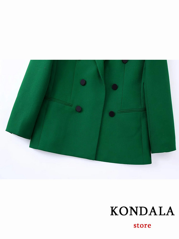 KONDALA irodai női zöld blézer öltönyök, női V nyakú, duplasoros bő blézer+magas derekú, széles szárú nadrágok, 2022-es divatos készletek