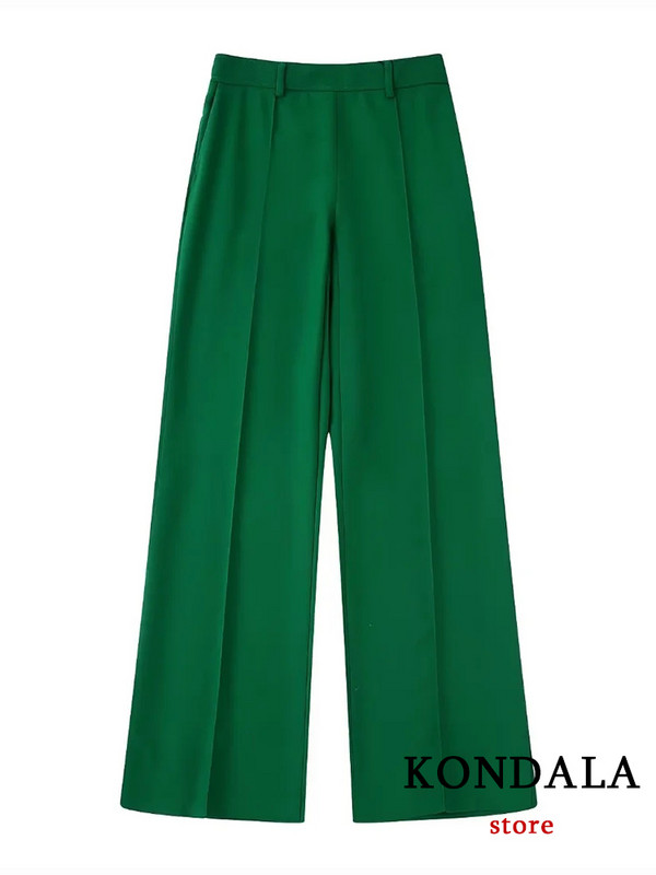KONDALA irodai női zöld blézer öltönyök, női V nyakú, duplasoros bő blézer+magas derekú, széles szárú nadrágok, 2022-es divatos készletek