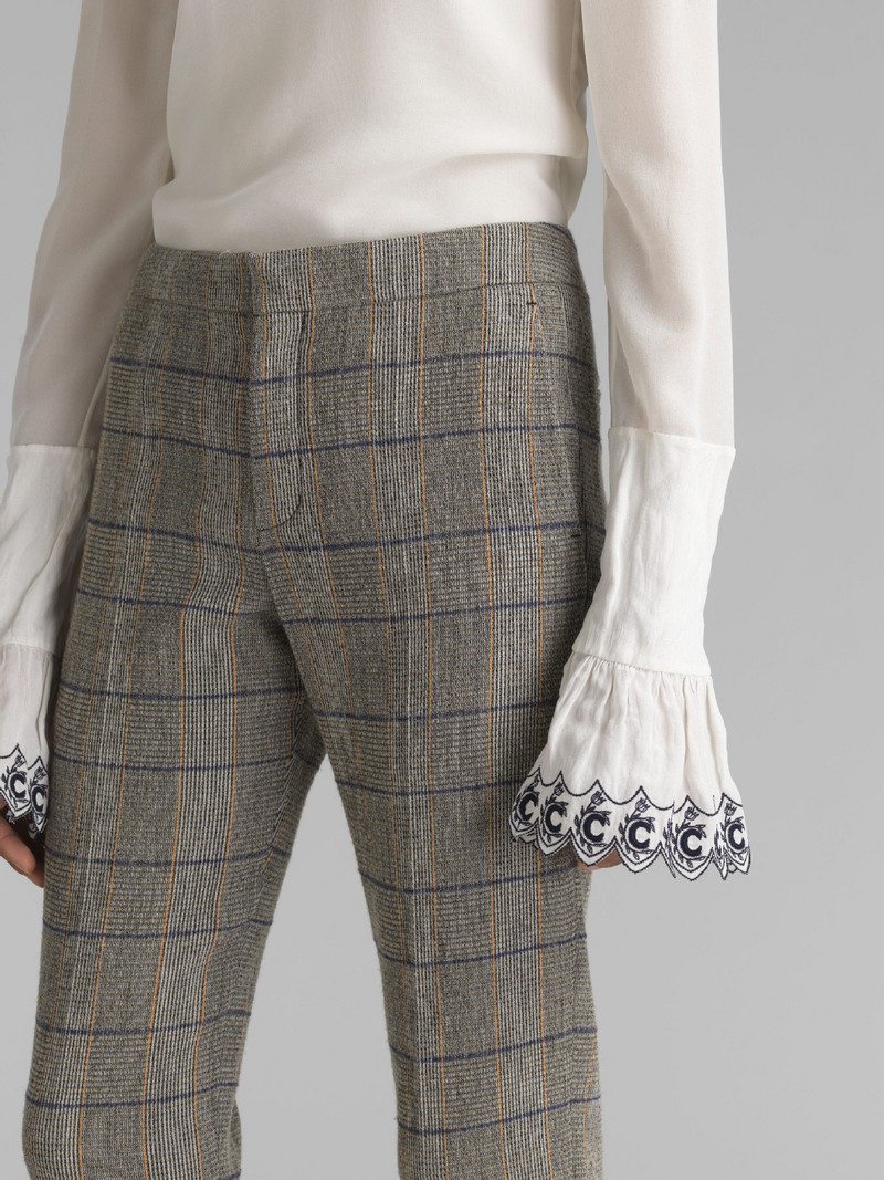 Női, duplasoros, hosszú ujjú, egyenes blézer vagy cipzáras, hosszú nadrág, irodai női kockás szett, 2022. őszi