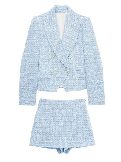 Kumsvag 2022 nyári női rövidnadrág öltöny 2 részes készlet Alkalmi kockás karcsú blézerek és rövidnadrágok szoknya Női elegáns OL öltöny ruházat