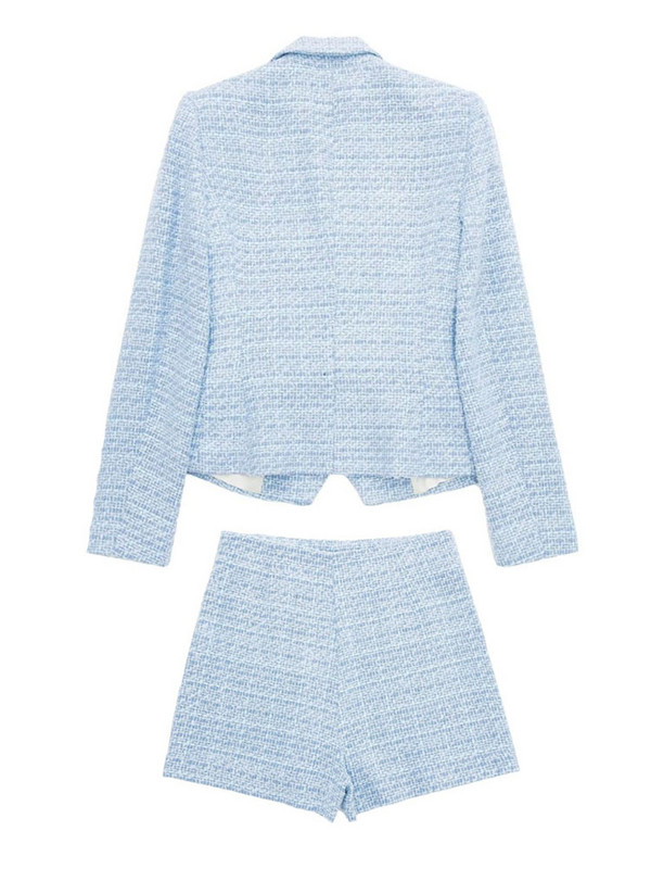 Kumsvag 2022 nyári női rövidnadrág öltöny 2 részes készlet Alkalmi kockás karcsú blézerek és rövidnadrágok szoknya Női elegáns OL öltöny ruházat