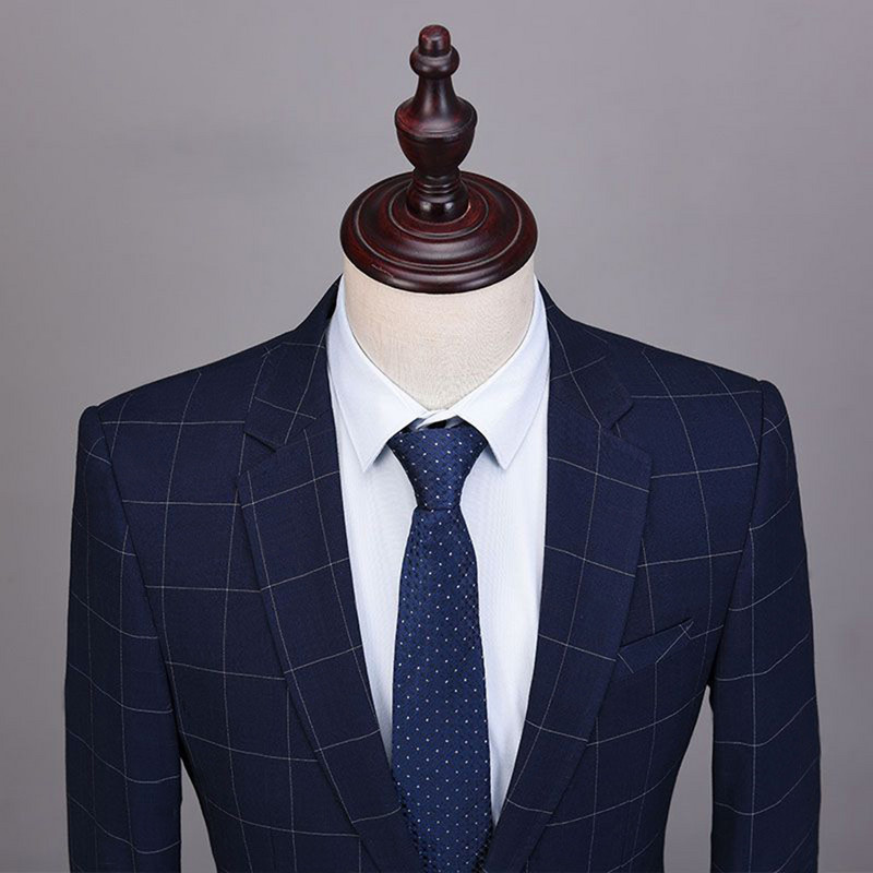 Férfi öltöny Royal Blue 3 részes férfi öltöny kockás vékony szabású esküvői öltöny Vőlegény tweed gyapjú szmoking esküvőre (kabát+nadrág+mellény)