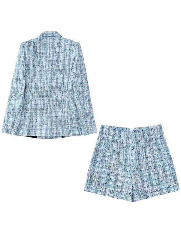 Kumsvag 2022 őszi női vénák rövidnadrág öltöny 2 részes készlet Alkalmi kockás blézerek kabátok és rövidnadrágok Női elegáns öltöny ruházat