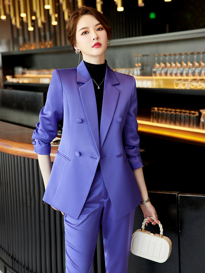 Divat, lila, rózsaszín nadrágkosztüm, női irodai női blézer és nadrág, női hosszú ujjú, munkaruha, 2 részes szett