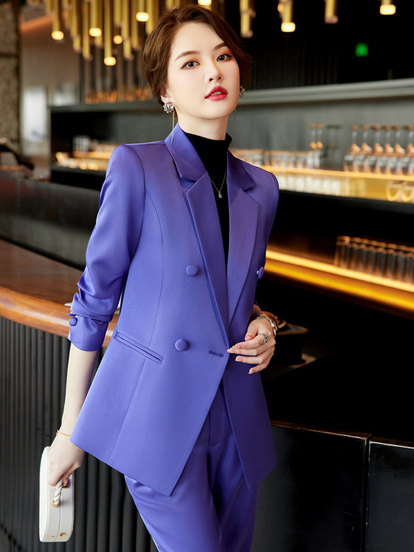 Divat, lila, rózsaszín nadrágkosztüm, női irodai női blézer és nadrág, női hosszú ujjú, munkaruha, 2 részes szett