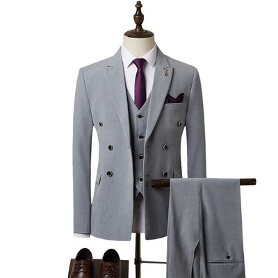 Férfi formális, testreszabott, karcsúsított, kétsoros esküvői öltönyök vőlegény szmokingok számára (blézer+nadrág+mellény+nyakkendő)