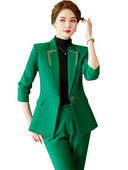 Zöld narancssárga fekete üzleti munkaruha nadrágkosztüm, női irodai női formális blézer és nadrág női hosszú ujjú 2 részes szett