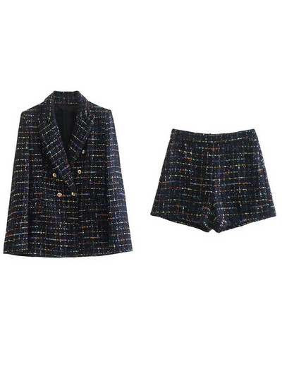 Kumsvag Női Rövidnadrágok Öltönyök 2 darabos Szettek 2022 Őszi kockás kockás karcsú blézerek Kabátok és rövidnadrágok Női Elegáns OL Öltöny Ruházat