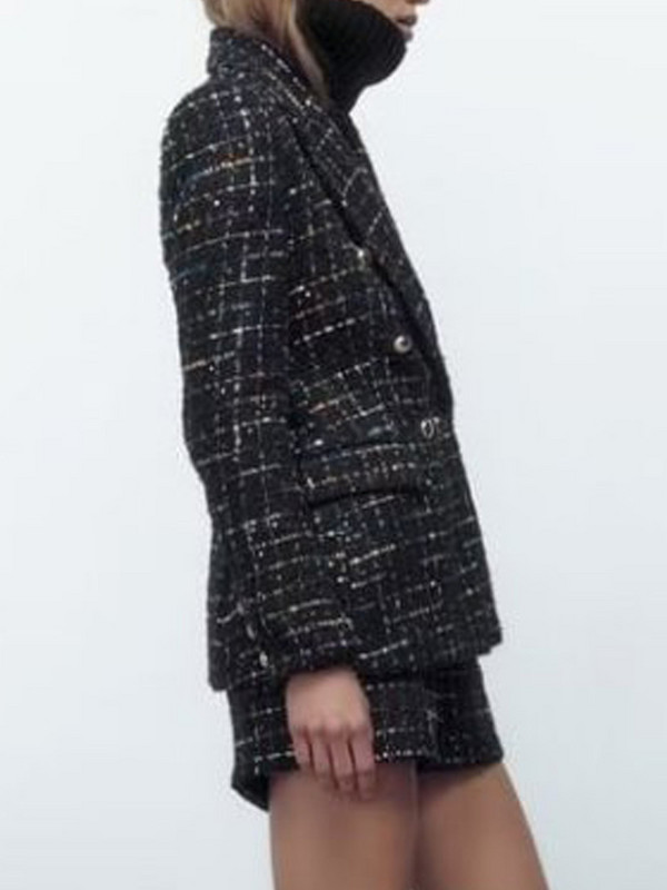 Kumsvag Női Rövidnadrágok Öltönyök 2 darabos Szettek 2022 Őszi kockás kockás karcsú blézerek Kabátok és rövidnadrágok Női Elegáns OL Öltöny Ruházat