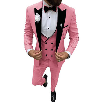 Ανδρικά κοστούμια 3 τεμαχίων Business Solid Suits Ανδρικά κοστούμια με διπλό στήθος Slim Fit για κουμπάρους (Blazer+γιλέκο+παντελόνι)