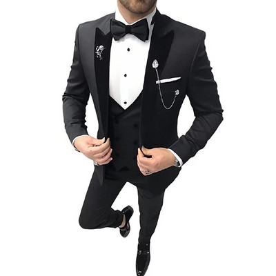 3 dalių vyriški kostiumai Verslo solidūs kostiumai, dvieiliai ploni vyriški kostiumai, skirti vestuviniam jaunikiui (bliuzonas + liemenė + kelnės)