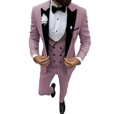 3 dalių vyriški kostiumai Verslo solidūs kostiumai, dvieiliai ploni vyriški kostiumai, skirti vestuviniam jaunikiui (bliuzonas + liemenė + kelnės)