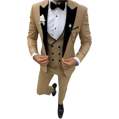 3 dalių vyriški kostiumai Verslo solidūs kostiumai, dvieiliai ploni vyriški kostiumai, skirti vestuviniam jaunikiui (bliuzonas + liemenė + kelnės)