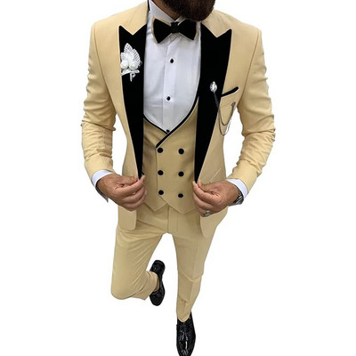 3 dalių vyriški kostiumai Verslo solidūs kostiumai, dvieiliai ploni vyriški kostiumai, skirti vestuviniam jaunikiui (bliuzonas + liemenė + kelnės)