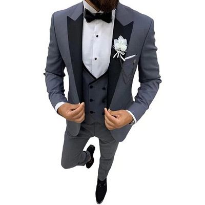 3 dalių vyriški kostiumai Verslo solidūs kostiumai, dvieiliai ploni vyriški kostiumai, skirti vestuviniam jaunikiui (bliuzonas + liemenė + kelnės)