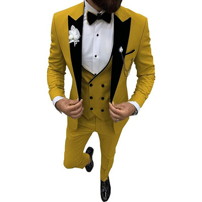 3 dalių vyriški kostiumai Verslo solidūs kostiumai, dvieiliai ploni vyriški kostiumai, skirti vestuviniam jaunikiui (bliuzonas + liemenė + kelnės)