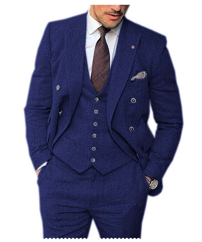 Férfi 3 darabos, hajtókás esküvői öltöny Tweed Vőlegény szmoking öltöny (blézer+mellény+nadrág)