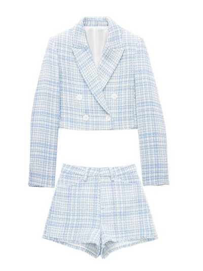 Kumsvag 2022 nyári női rövidnadrág öltöny 2 részes készlet Alkalmi Plaid Veins Blézerek Kabátok és rövidnadrágok Női Elegáns Öltöny Ruházat