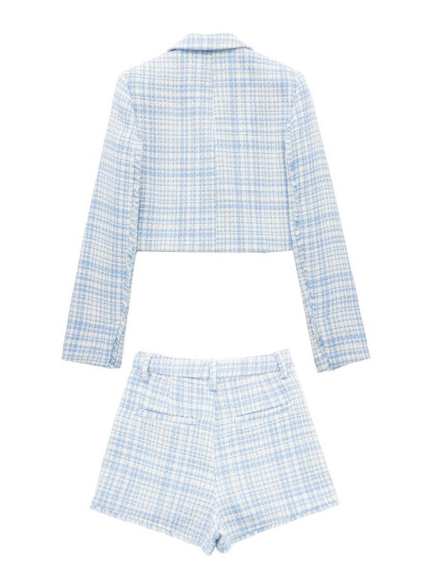 Kumsvag 2022 nyári női rövidnadrág öltöny 2 részes készlet Alkalmi Plaid Veins Blézerek Kabátok és rövidnadrágok Női Elegáns Öltöny Ruházat