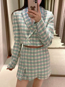 Kumsvag 2022 Summer Női Rövidnadrágok Öltönyök 2 darabos készletek Alkalmi Plaid Veins Blézerek Kabátok és Rövidnadrágok Szoknyák Női Édes öltöny Ruhák