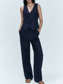 Kumsvag 2022 nyári női ágynemű 2 részes szett Öltönyök Alkalmi tömör V-nyakú Mellények Kabátok és nadrágok Női Utcai OL Öltöny Ruházat