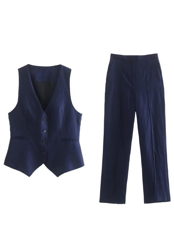 Kumsvag 2022 nyári női ágynemű 2 részes szett Öltönyök Alkalmi tömör V-nyakú Mellények Kabátok és nadrágok Női Utcai OL Öltöny Ruházat