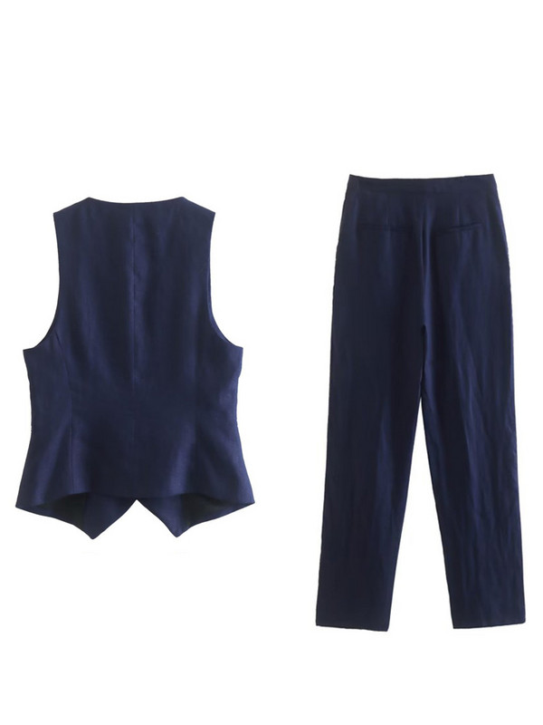 Kumsvag 2022 nyári női ágynemű 2 részes szett Öltönyök Alkalmi tömör V-nyakú Mellények Kabátok és nadrágok Női Utcai OL Öltöny Ruházat