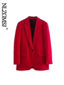 Nlzgmsj Női blézer szett Piros irodai kabát, női viselet hosszú ujjú ruházat munkaruha tömör, kétrészes, egygombos kabát