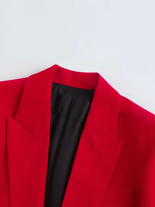 Nlzgmsj Női blézer szett Piros irodai kabát, női viselet hosszú ujjú ruházat munkaruha tömör, kétrészes, egygombos kabát
