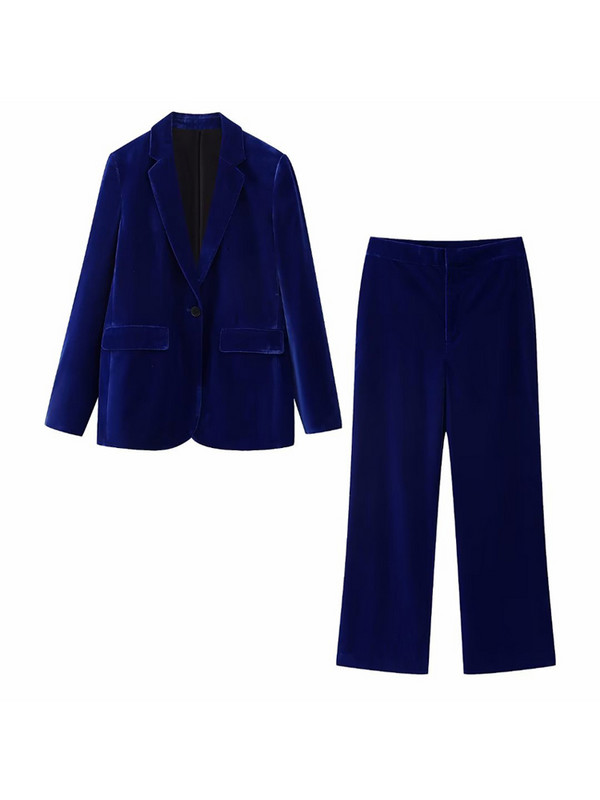 Kumsvag női őszi bársonyos nadrágkosztümök 2 részes szettek 2022 alkalmi tömör blézerek és nadrágok női elegáns utcai öltönyök ruházat