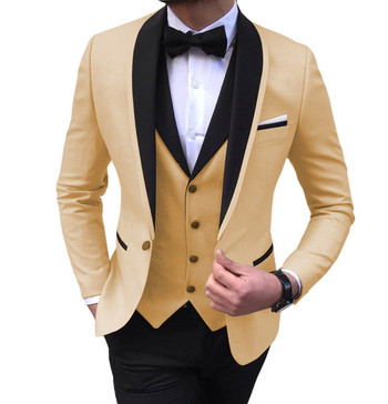 Ανδρικά κοστούμια 3 τεμαχίων Slim Fit Casual Business Groomsmen Γκρι Πράσινη σαμπάνια σμόκιν πέτο για επίσημο γάμο (Μπλάζερ+παντελόνι+γιλέκο)